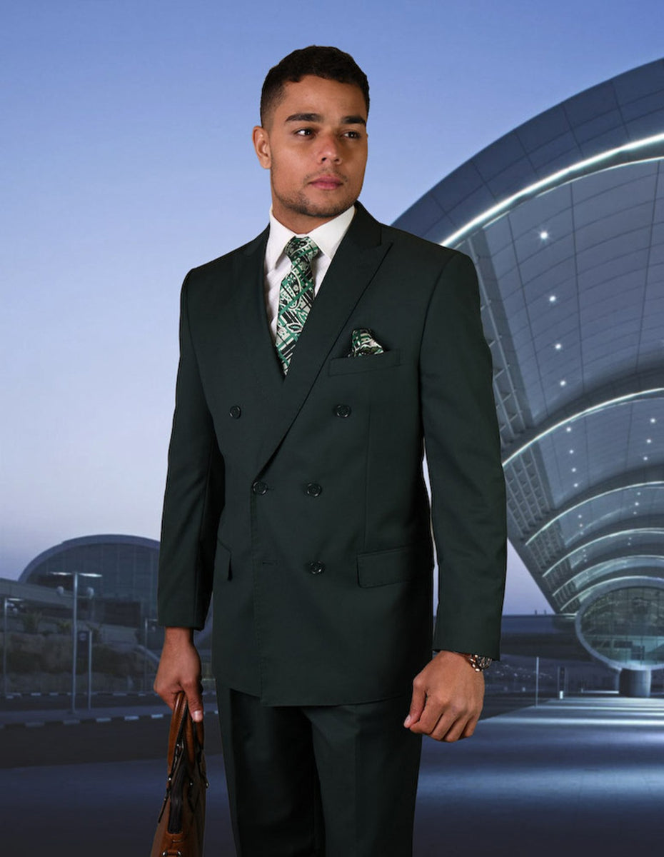 Statement Mens Double Breasted Hunter Green Modern Fit Suit TZD-100
