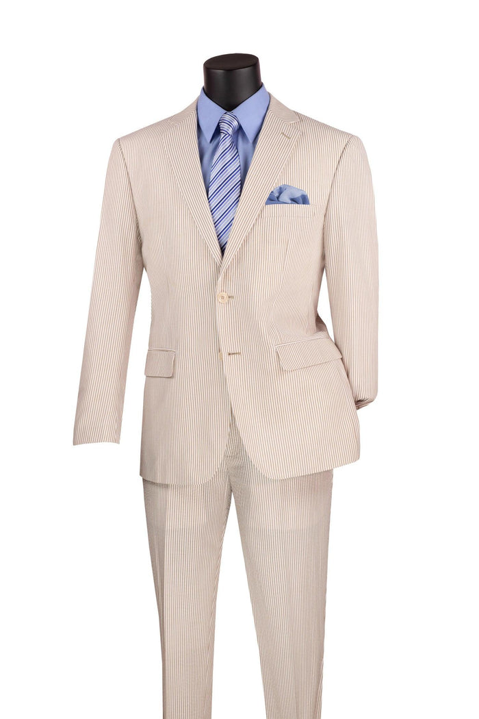 MEN'S 2PC SEERSUCKER MODERN FIT SUIT IN TAN PINSTRIPE by Vinci