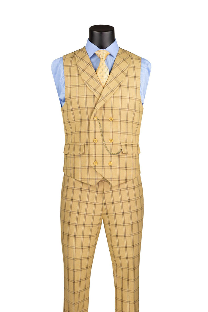La Scale Collection-Windowpane Three Piece Suit - Tan by Vinci