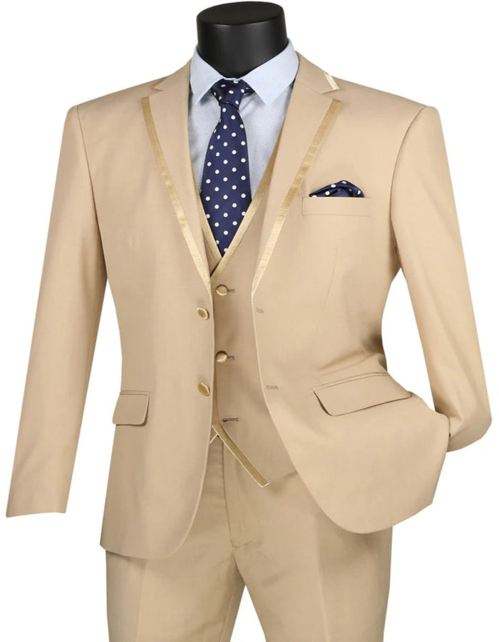 Tan Wedding Tuxedo - Groom Notch lapel Suit in Beige Color