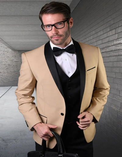 Tan Wedding Tuxedo - Groom Single Breasted Suit in Beige Color