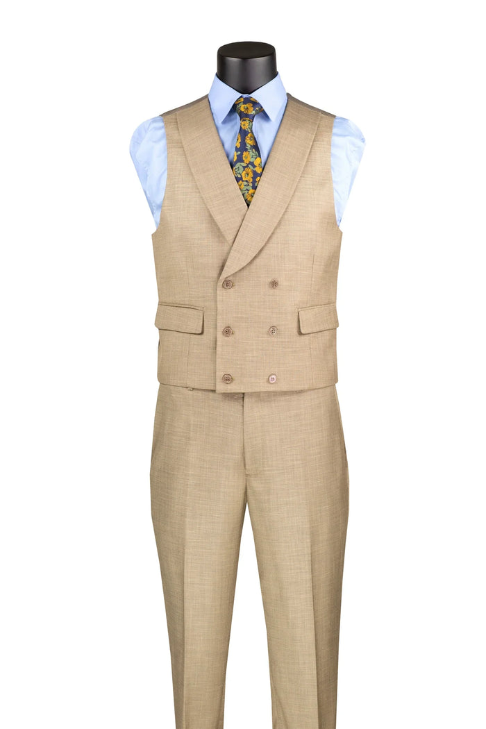 Taupe Modern Fit 3-Piece Suit with Lapel Vest & Adjustable Pants by Vinci