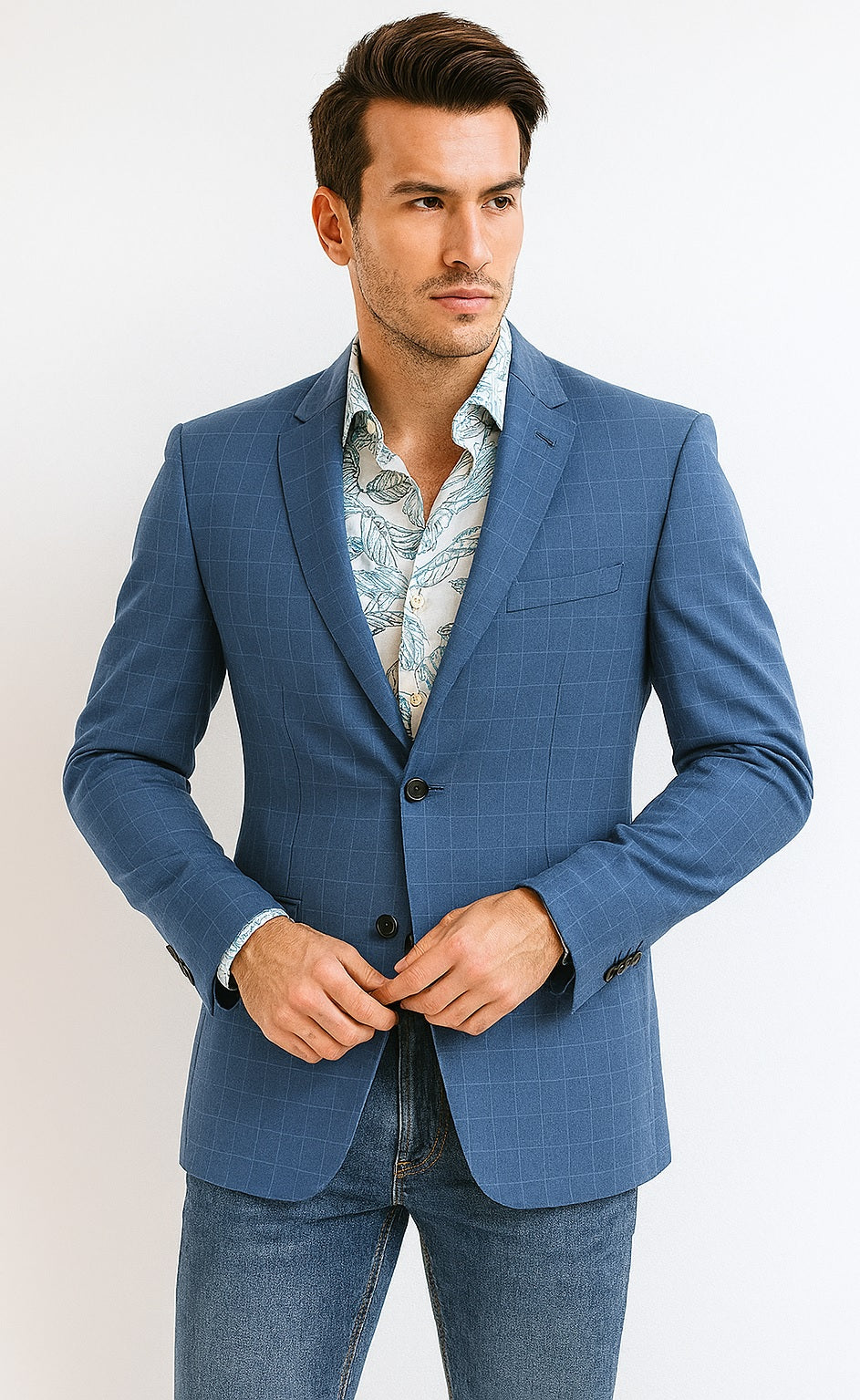 Tazio Blue Windowpane Sport Coat: 2-Button Reg Fit Blazer - Men's Stylish Plaid by Tazzio