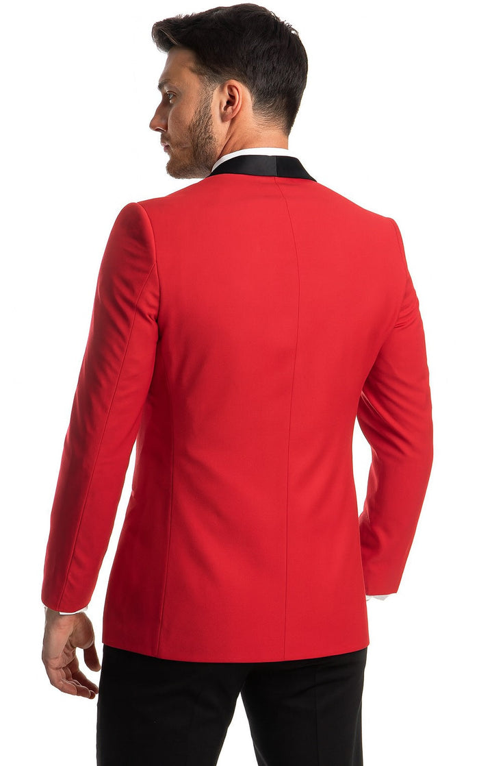 Tazio Men's Elegant Red & Black Shawl Lapel One-Button Dinner Jacket