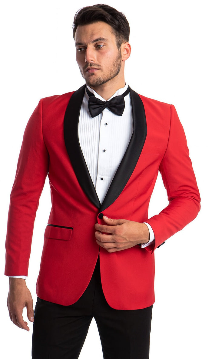 Tazio Men's Elegant Red & Black Shawl Lapel One-Button Dinner Jacket