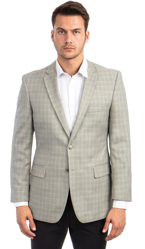 Tazio Men's Light Green Glen Plaid Two-Button Regular-Fit Sport Coat