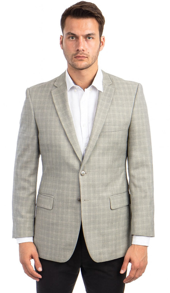 Tazio Men's Light Green Glen Plaid Two-Button Regular-Fit Sport Coat