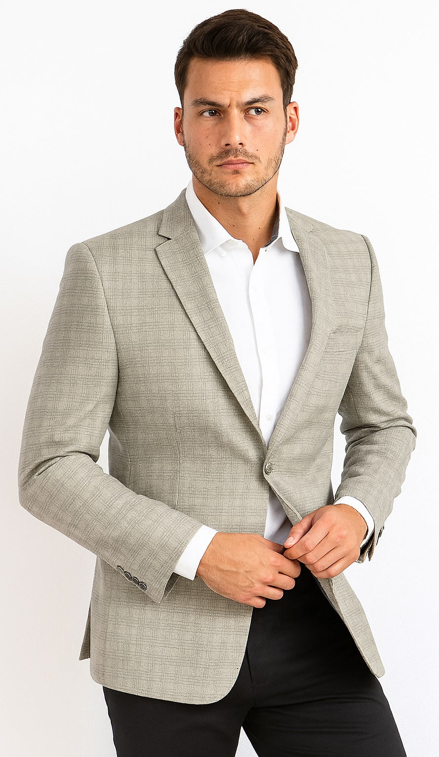 Tazio Men's Light Green Glen Plaid Two-Button Regular-Fit Sport Coat