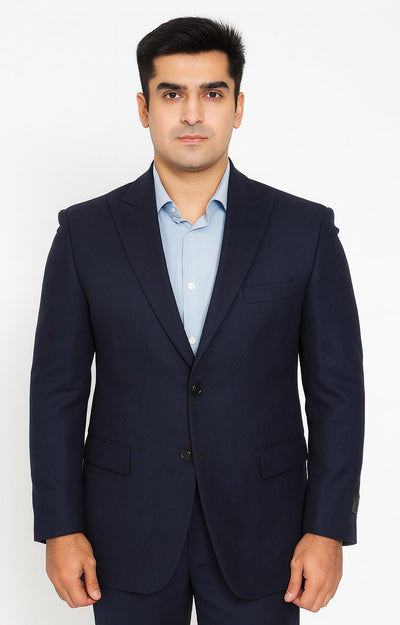 Tazio Men's Navy Wool Peak Lapel Two-Button Blazer