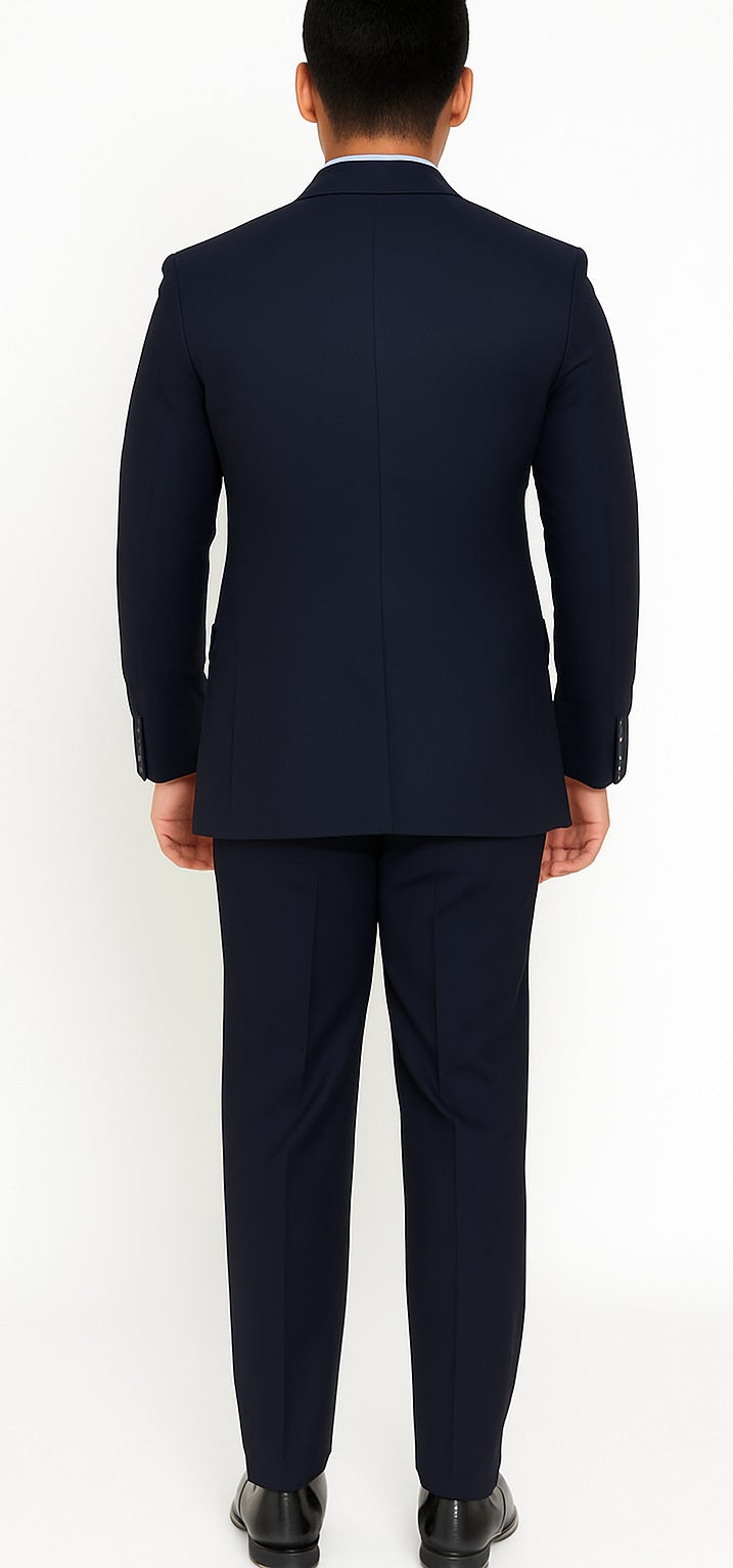 Tazio Men's Navy Wool Peak Lapel Two-Button Blazer