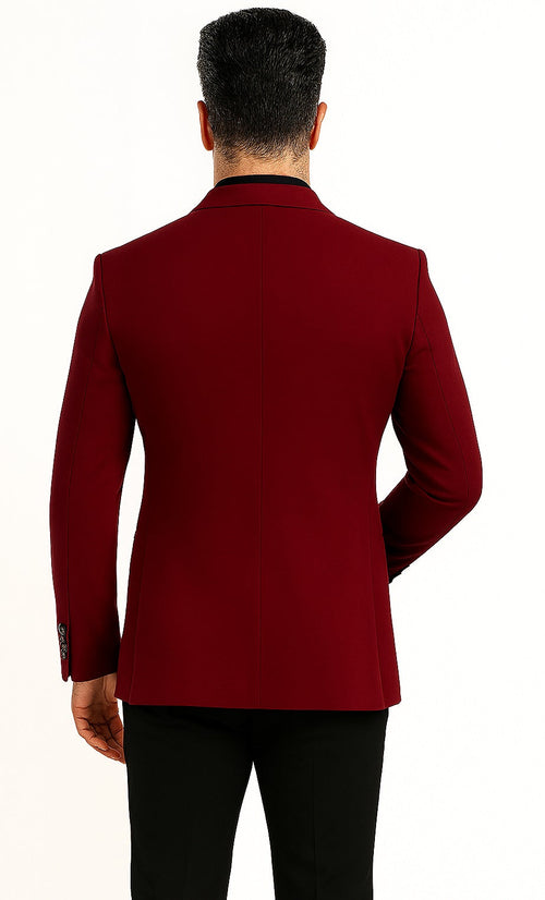 Tazio Men's Peak Lapel One-Button Blazer - Burgundy Skinny Fit