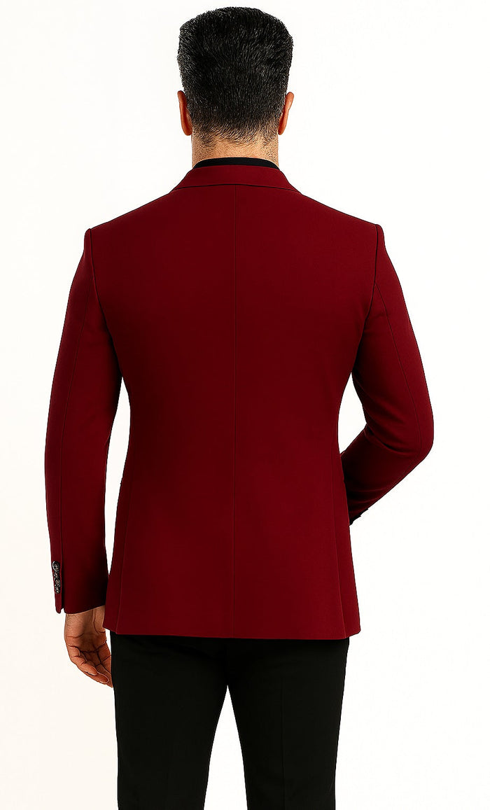 Tazio Men's Peak Lapel One-Button Blazer - Burgundy Skinny Fit