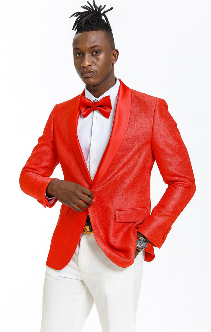 50-70-Character Span: Tazio Red Slim Fit Paisley Tuxedo Jacket for Weddings and Proms by Tazzio