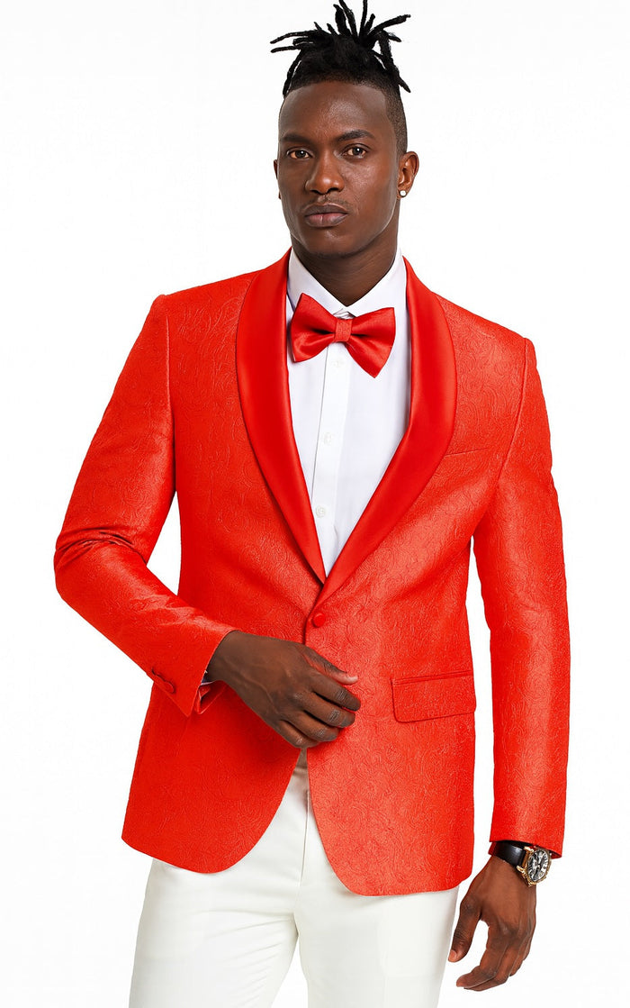 50-70-Character Span: Tazio Red Slim Fit Paisley Tuxedo Jacket for Weddings and Proms by Tazzio