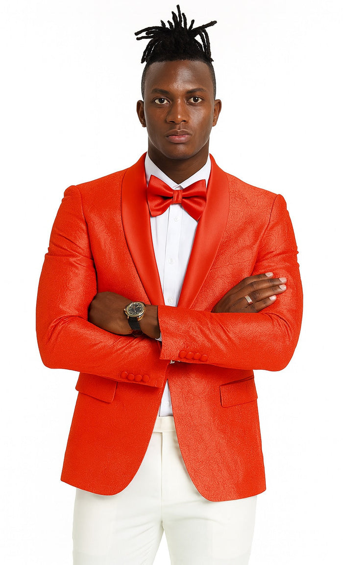 50-70-Character Span: Tazio Red Slim Fit Paisley Tuxedo Jacket for Weddings and Proms by Tazzio