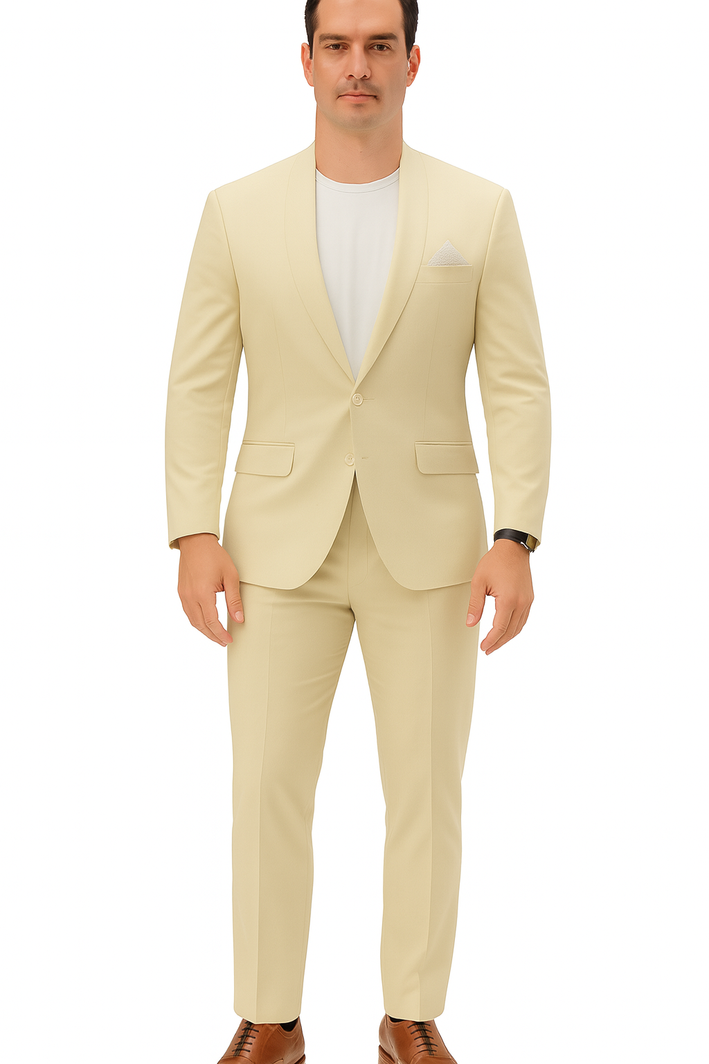 Mens Two Piece Linen Suit Relaxed Hybrid Fit No Collar