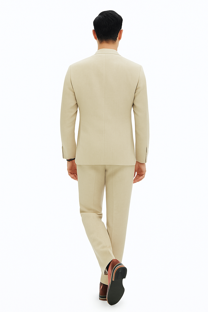 Mens Two Piece Linen Suit Relaxed Hybrid Fit No Collar MensUSA