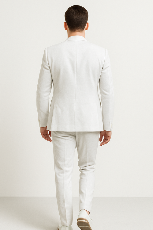 Mens Two Piece Linen Suit Relaxed Hybrid Fit No Collar MensUSA