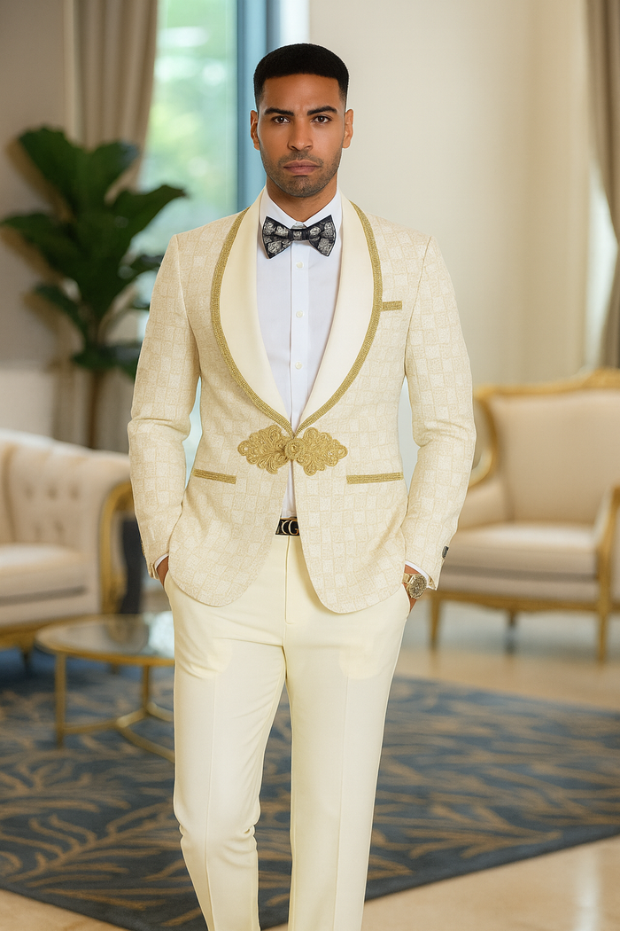 2026 Ivory and Gold 2pc Men's Suit by Tazzio