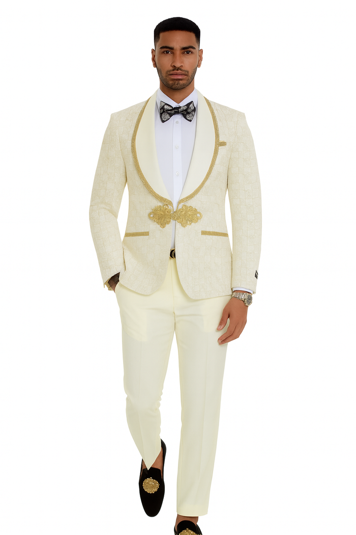2026 Ivory and Gold 2pc Men's Suit by Tazzio
