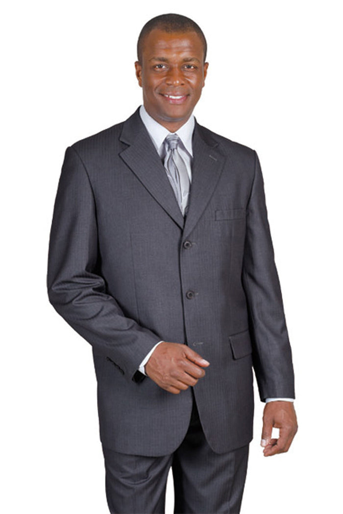 Mens Classic 3 Button Wool Feel Tonal Pinstripe Suit in Grey by Fortino Landiin