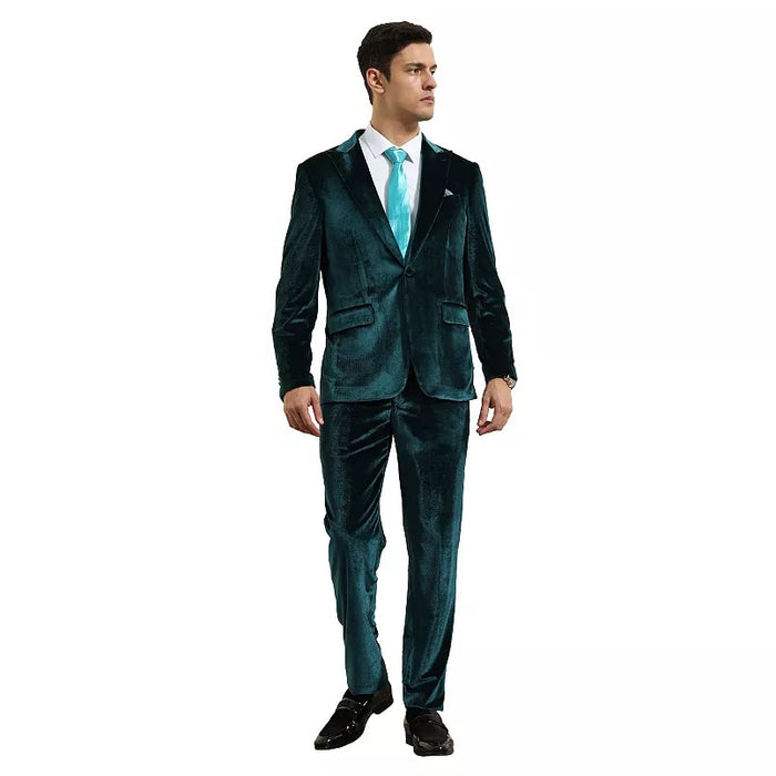 Mens Designer Velvet Suit Set - 2-Piece Peak Lapel Style by USA Men's Outlet