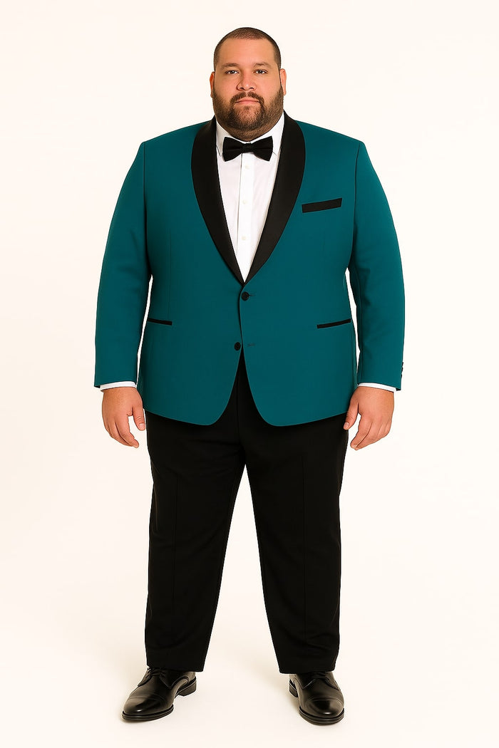 Teal Velvet Tuxedo for Men - One Button Black Satin Lapel Formal Suit with Bow Tie by USA Men's Outlet