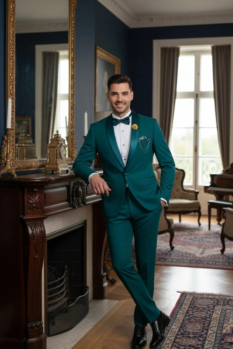 Teal 1-Button Shawl Tuxedo