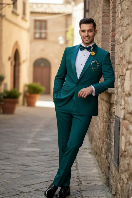 Teal 1-Button Shawl Tuxedo
