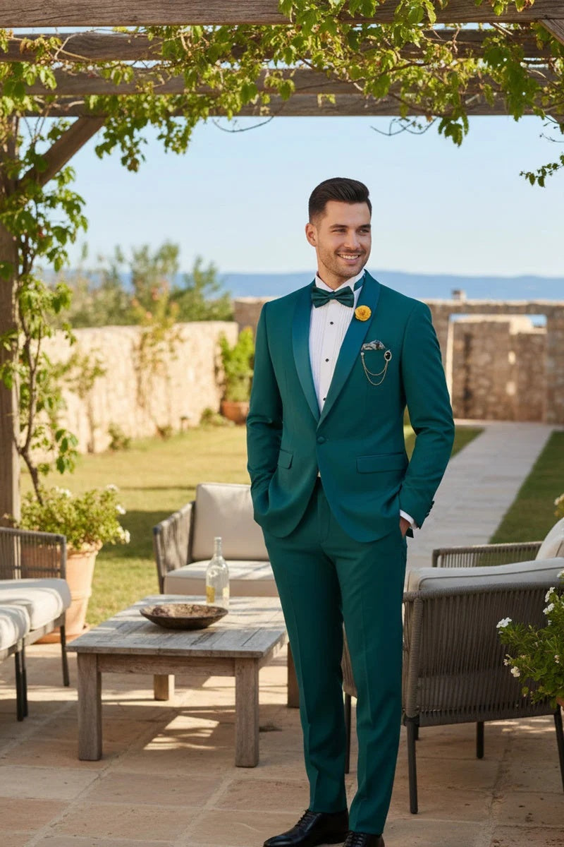 Teal 1-Button Shawl Tuxedo