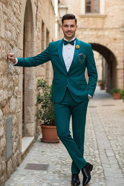 Teal 1-Button Shawl Tuxedo