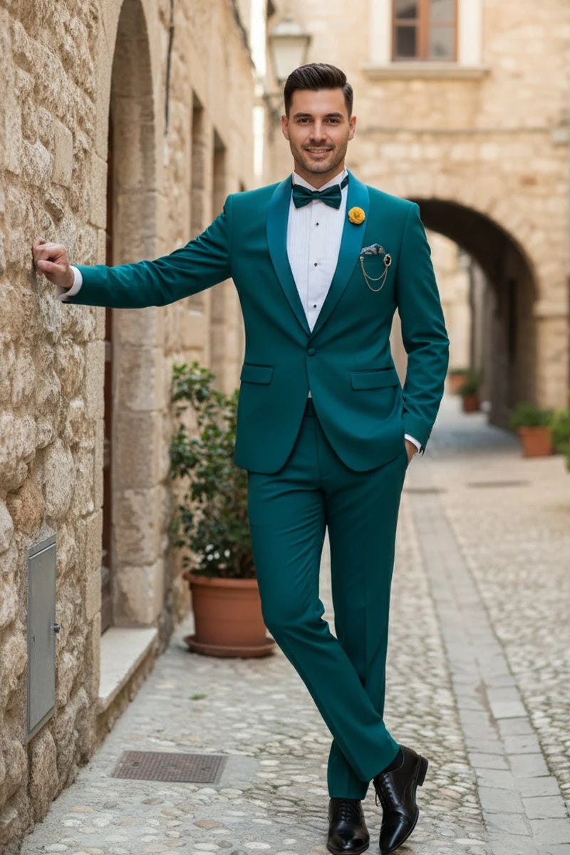 Teal 1-Button Shawl Tuxedo