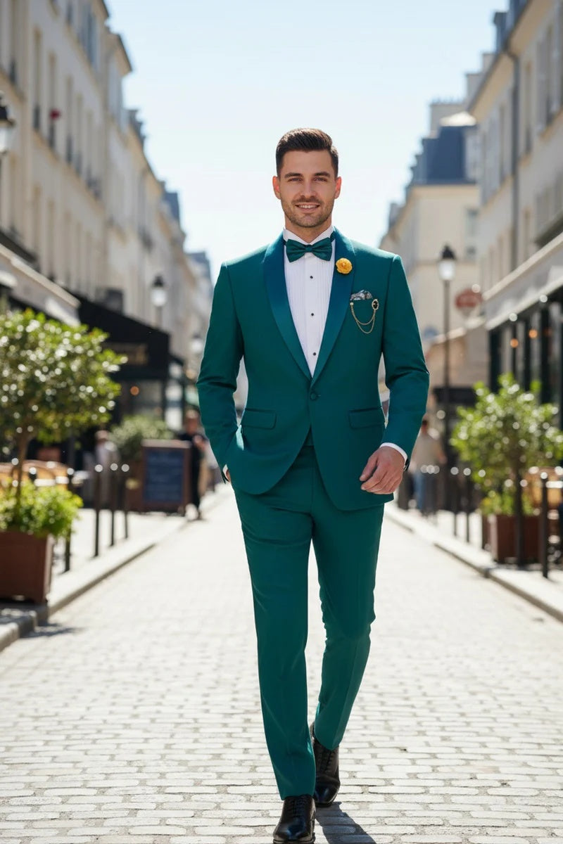 Teal 1-Button Shawl Tuxedo