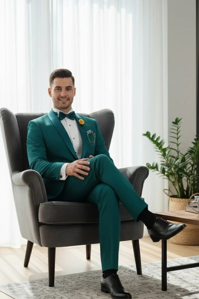 Teal 1-Button Shawl Tuxedo