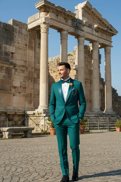 Teal 1-Button Shawl Tuxedo