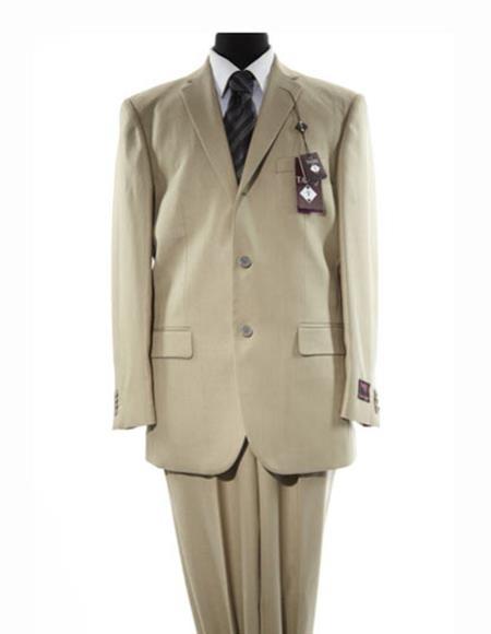 Men's Beige Three Button Solid Beige Suit by mensusain