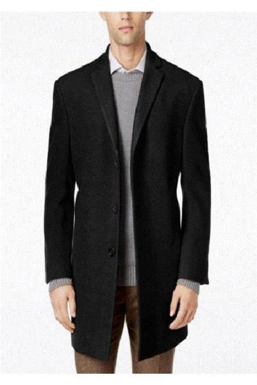 Men's Black Three Button Designer Men's Peacoat Sale Long Jacket Men's Carcoat - Car Coat Mid Length Three Quarter Length Coat USA Men's Outlet
