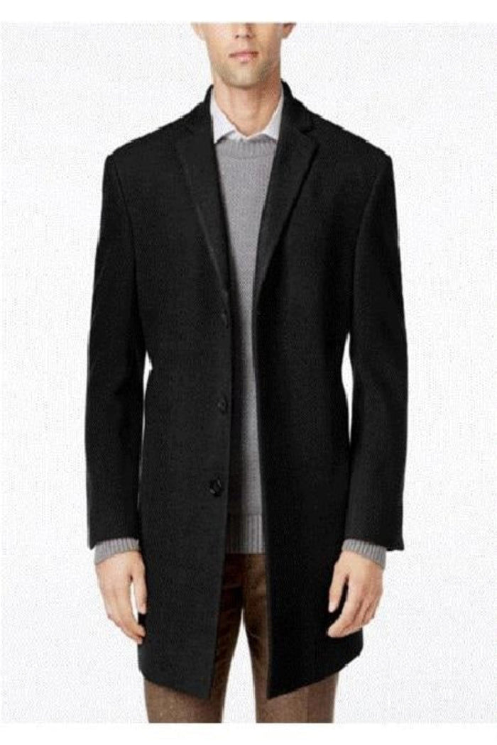 Men's Black Three Button Designer Men's Peacoat Sale Long Jacket Men's Carcoat - Car Coat Mid Length Three Quarter Length Coat USA Men's Outlet