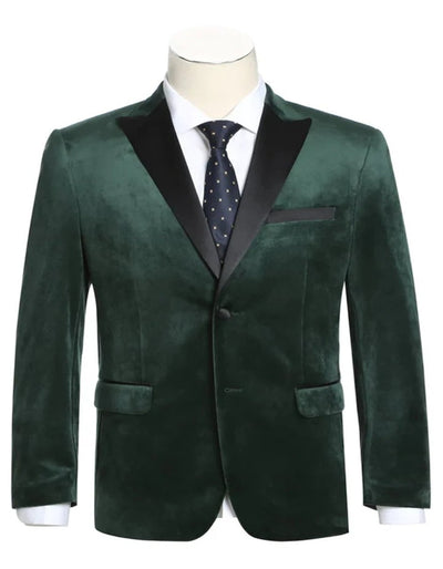 Green Prom Suit For Men - Mens Two Button Peak Lapel Velvet Prom Tuxedo Hunter green Blazer