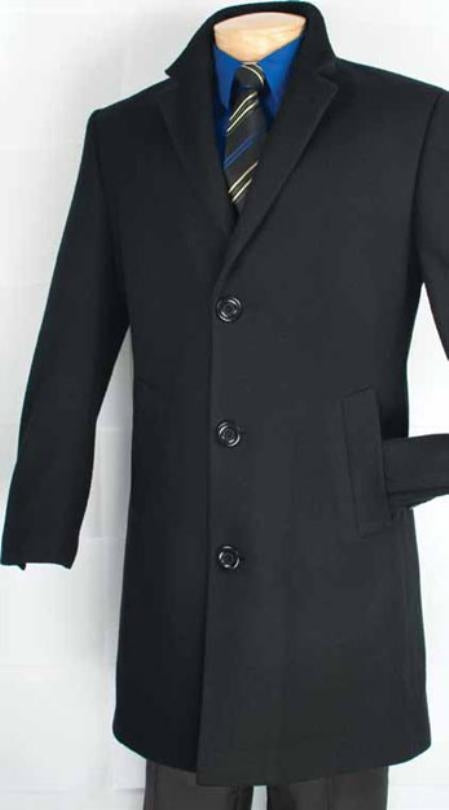 Mens Overcoat Three Quarters Length Men's Dress Coat Men's Car Coat Collection In A Soft Cashmere Blend - Black USA Men's Outlet