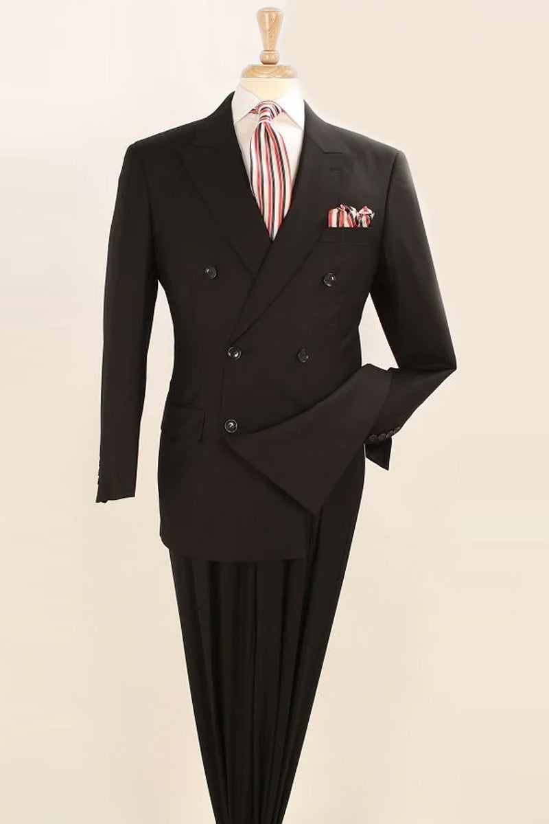 Apollo King "Black Luxury Wool Feel Suit - Classic Double Breasted Men's Attire"