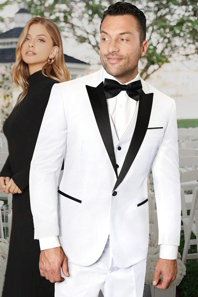 Men's White Vested Peak Lapel Suit by Statement Suits