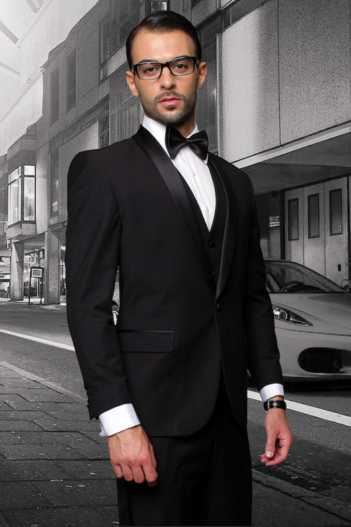 Men's Black Wool Shawl Lapel Tuxedo by Statement Suits