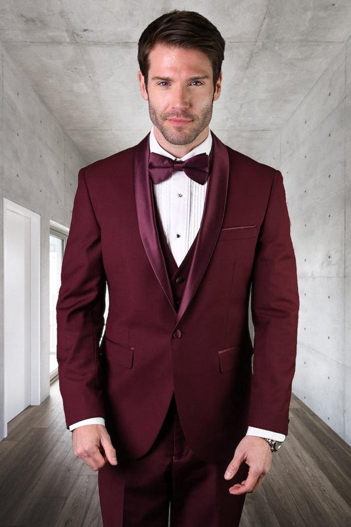 Men's Burgundy Wool Tuxedo by Statement Suits