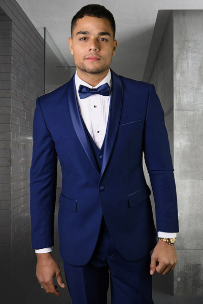 Men's Sapphire Blue Wool Shawl Lapel Tuxedo