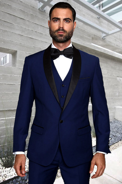 Men's Sapphire Blue and Black Shawl Lapel Tuxedo by Statement Suits
