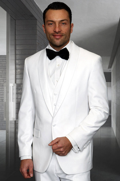 Men's White Wool Shawl Lapel Tuxedo by Statement Suits