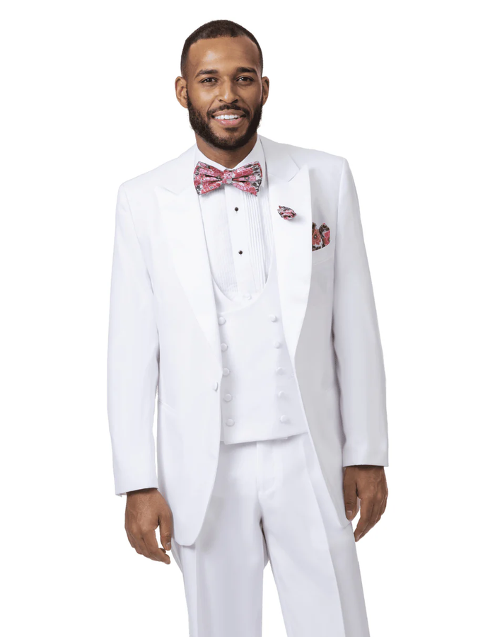 White Prom Suit - White Prom Tuxedo Suits - White Wedding Peak Tuxedo with Black