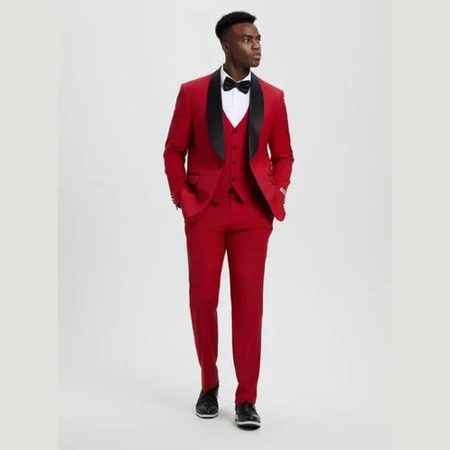 Stacy Adams 3pc Tuxedo Shawl Lapel, Seductive Red - Men's Tuxedo USA