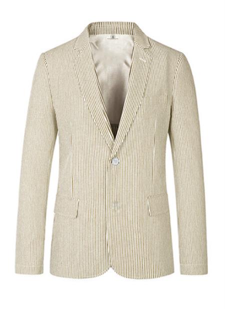 Men's Two Button Medium seersucker ~ sear sucker Beige Sport Coat Cheap Priced Blazer Jacket For Men Online mensusain